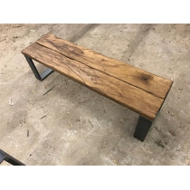 Sitzbank, Altholz-Antik Design, Industrial, Eichenbohlen im Altholz-Stil auf Kufengestell 120x43,5x40cm